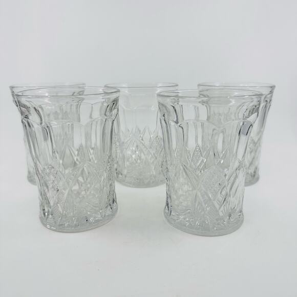 VTG Glass Anchor Hocking Tumbler Set of 5 Clear Pressed Drinkware Glasses Cups - Picture 1 of 7